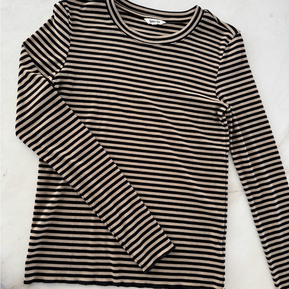 Splendid Black and Tan Striped Long Sleeve Tee